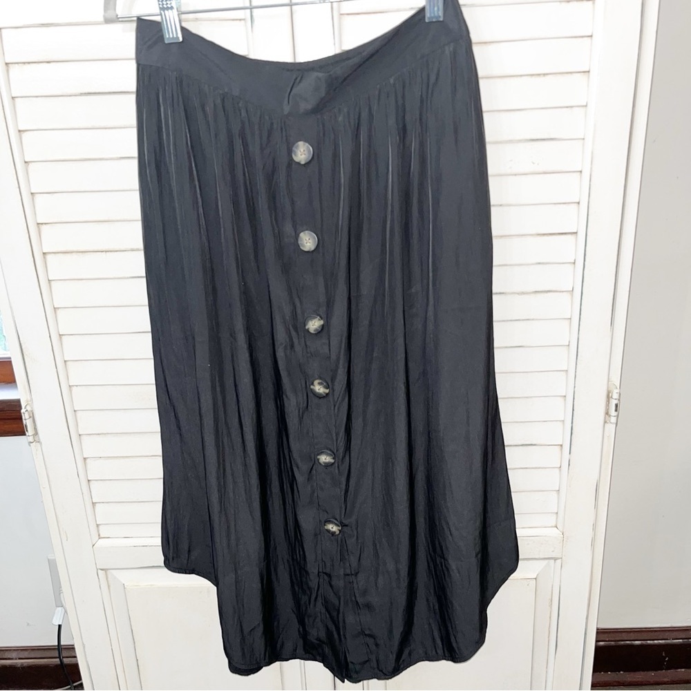 J. Jill Black Pull On Midi Skirt Button Front Small Petite